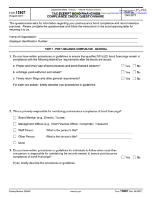IRS Form 13907 Tax-Exempt Bond Compliance Questionnaire