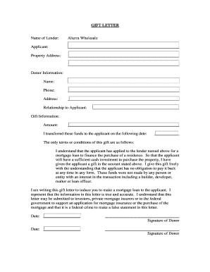 Gift Letter for Mortgage Application