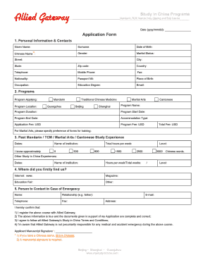 Study in China Application Form