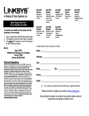 Linksys Mail-In Rebate Claim Form