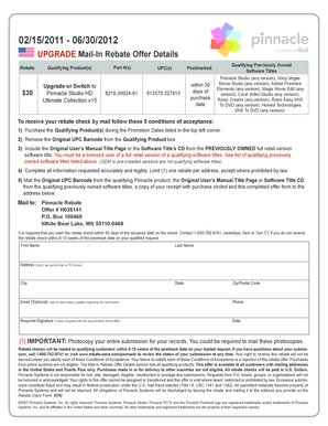 Pinnacle Software Upgrade Mail-In Rebate Form