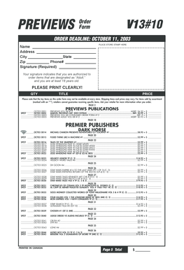 Comic Order Form V13#10