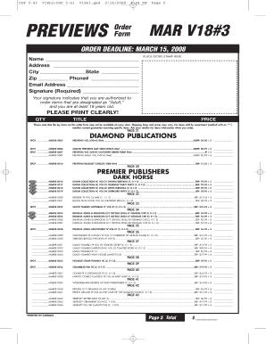Comic Book Order Form