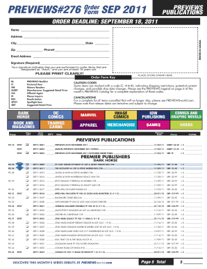 Comic Book Order Form