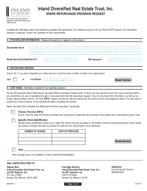 Inland Diversified Share Repurchase Program Request
