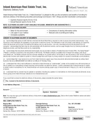 Inland American Electronic Delivery Consent Form