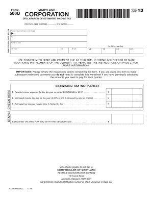 Maryland Corporation Estimated Income Tax Form
