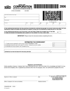 Maryland Form 500D Corporation 2006