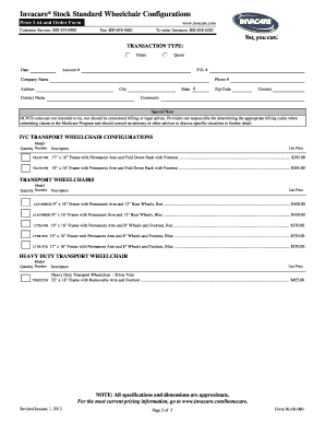 Invacare Wheelchair Order Form
