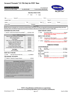 Invacare Formula CG Tilt Order Form