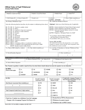 Arizona Pupil Withdrawal Notice