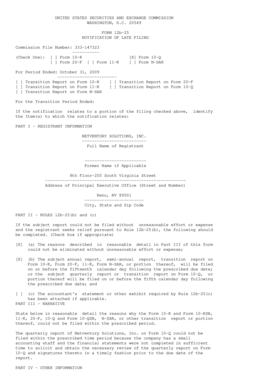 Discrepancy letter for aircraft example - 20549 FORM 12b-25 NOTIFICATION OF LATE FILING Commission File Number: 333-147323 ----------(Check One): Form 10-K Form 20-F Form 11-K X Form 10-Q Form N-SAR For Period Ended: October 31, 2009 ----------------------- Transition Report on