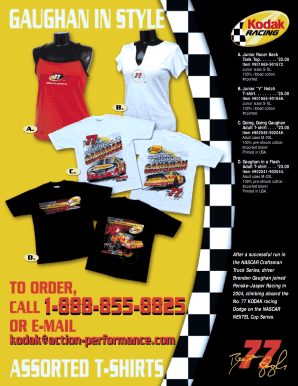 KODAK Racing Merchandise Order Form