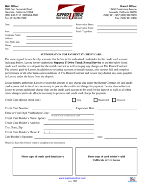 U Drive Truck Rental Credit Card Authorization