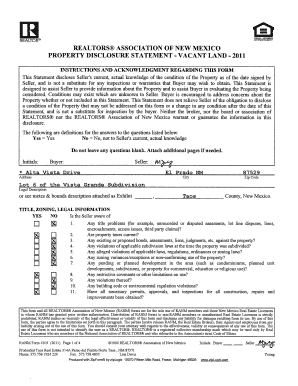 New Mexico Vacant Land Disclosure Form