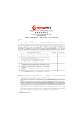 HC International Inc Proxy Form