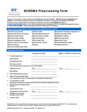 BCBSMA Prescreening Form