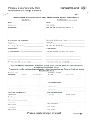 Bank of Ireland Change of Details Form