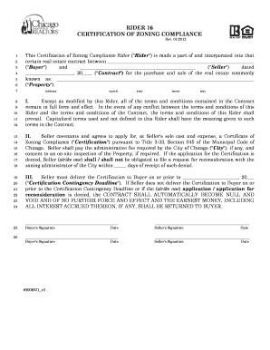 Certification of Zoning Compliance Rider