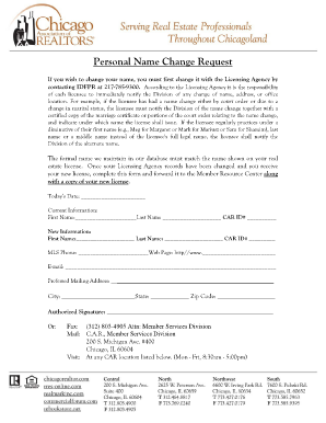 Personal Name Change Request Form