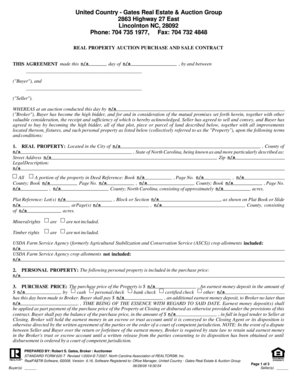 North Carolina Real Property Auction Purchase and Sale Contract