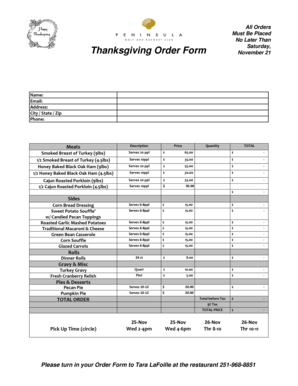 Thanksgiving Order Form