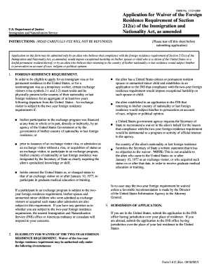 US Immigration Waiver Form I-612