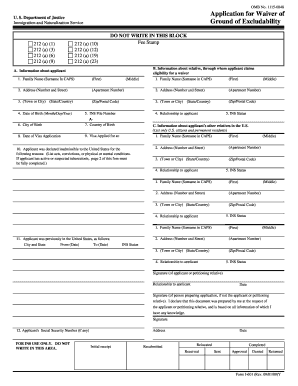 US Immigration Waiver Form I-601