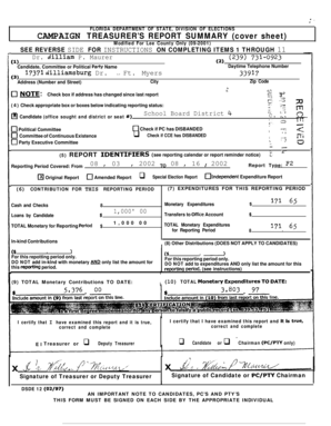 CAMPAIGN TREASURER'S REPORT SUMMARY (cover sheet) 2. z-