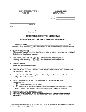 Florida Petition for Dissolution of Marriage
