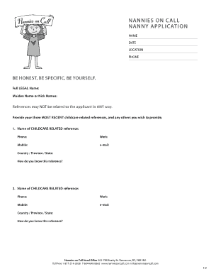 Nanny Application Form