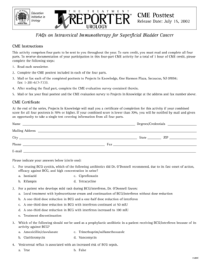 CME Posttest for Intravesical Immunotherapy
