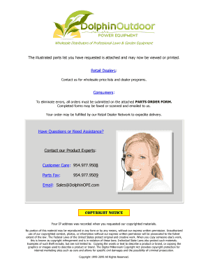 Lawn Equipment Parts Order Form