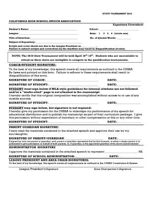 California High School Speech Association Expository Coversheet