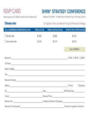 SHRM Strategy Conference RSVP Card