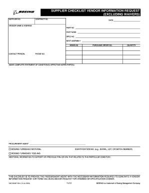 Boeing Vendor Information Request Checklist
