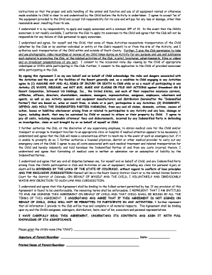 Steamboat Kids' Adventure Club Release of Liability