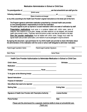 Medication Administration in School or Child Care