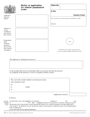 Notice of Application for Interim Possession Order
