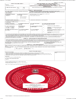TTB ID Application for Certification/Exemption of Label/Bottle Approval