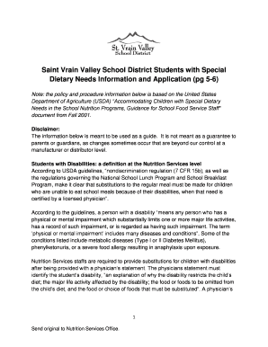 Special Dietary Needs Application