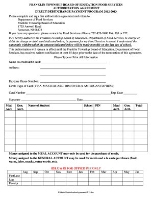 Franklin Township Food Services Authorization Agreement
