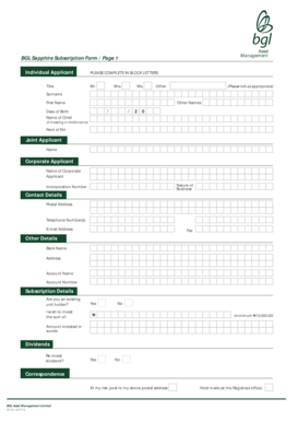 BGL Sapphire Subscription Form