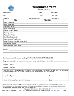 Cargo Tank Thickness Test Form