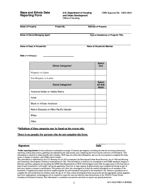 HUD Race and Ethnic Data Reporting Form