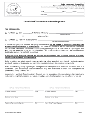 Unsolicited Transaction Acknowledgement Form
