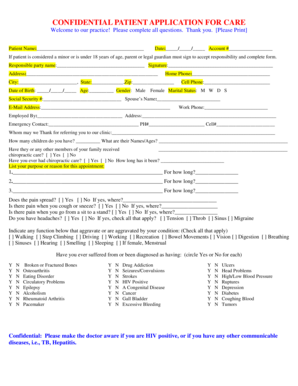 Confidential Patient Application for Care