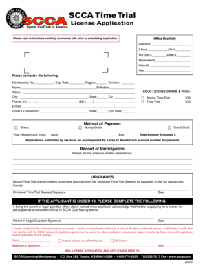 SCCA Time Trial License Application
