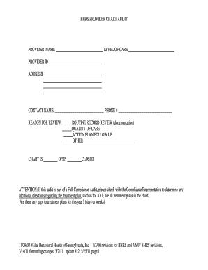 BHRS Provider Chart Audit Form