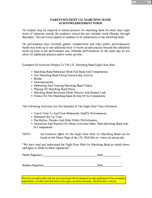 UIL Marching Band Acknowledgement Form